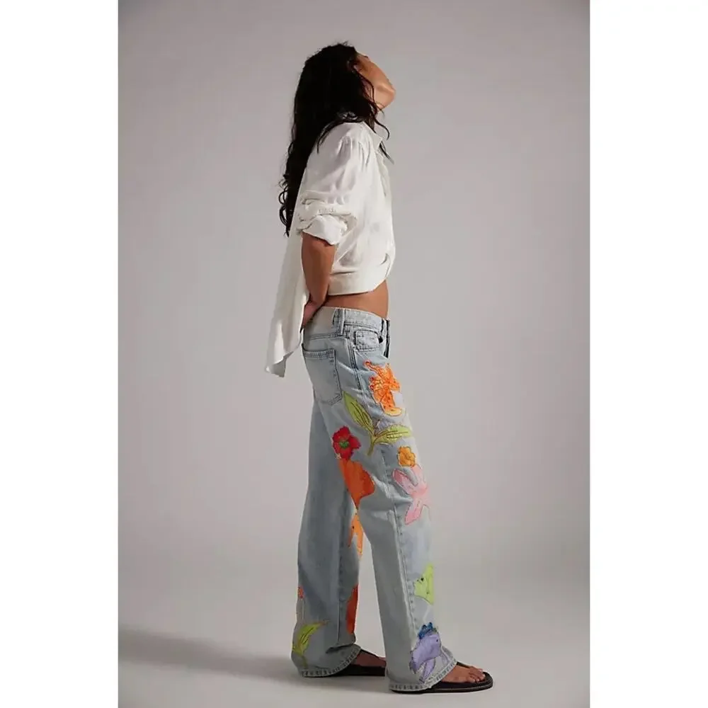 Free People We The Free Surfside Patched Low-Rise Denim Jeans New 24